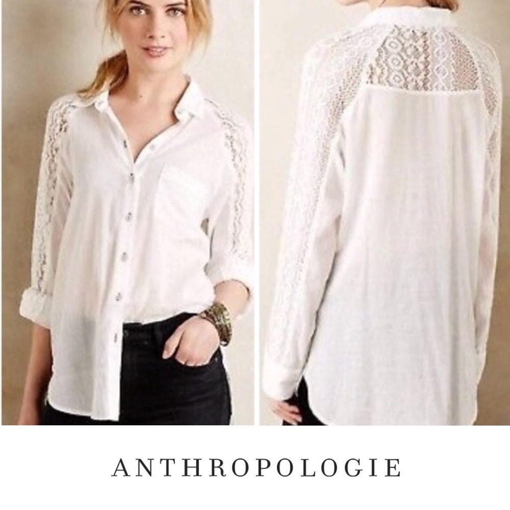Anthropologie | Sheer lace-detailed blouse